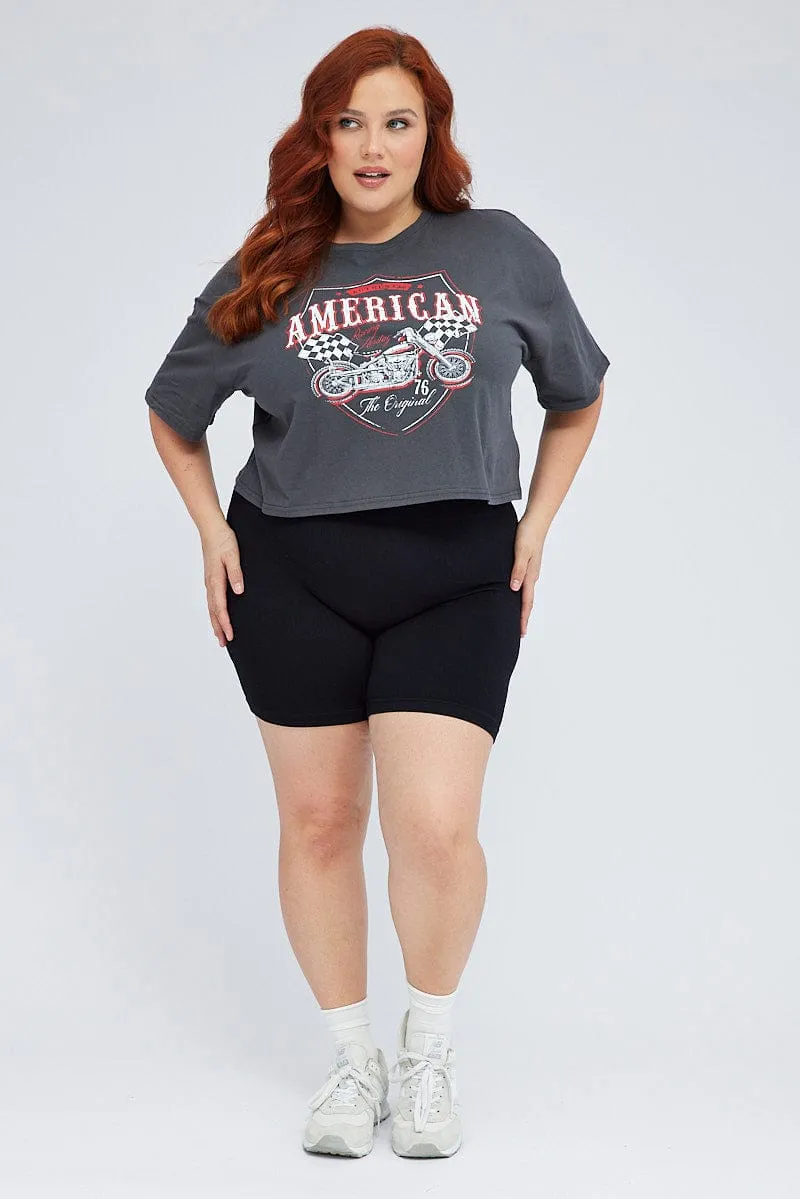 Black Graphic Crop T-shirt Basic Wear Premium Comfort