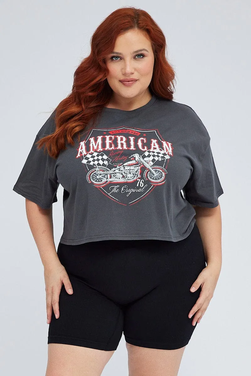 Black Graphic Crop T-shirt Cozy Vibe Wear