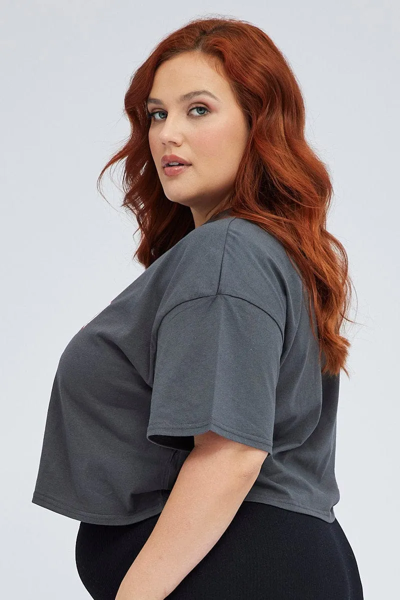 Black Graphic Crop T-shirt Breathable mesh Everyday Look