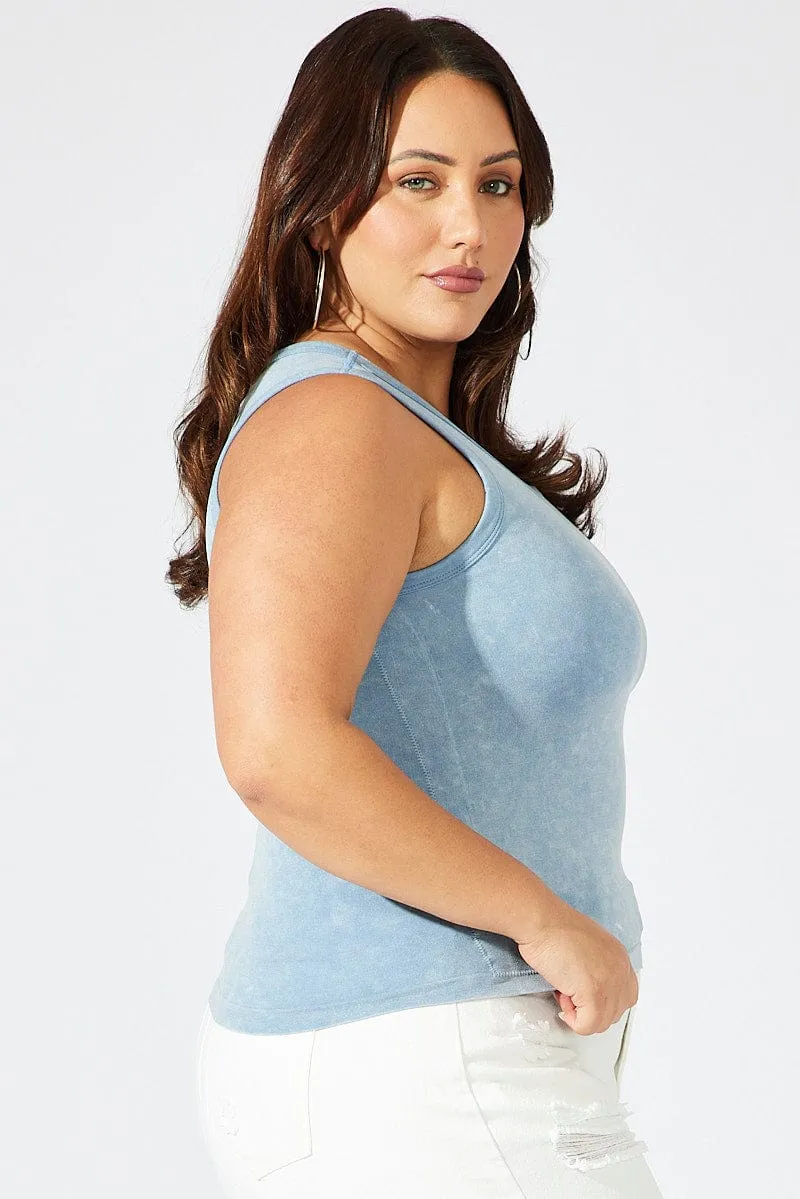 Hotel Style Blue Tank Top Seamless Washed
