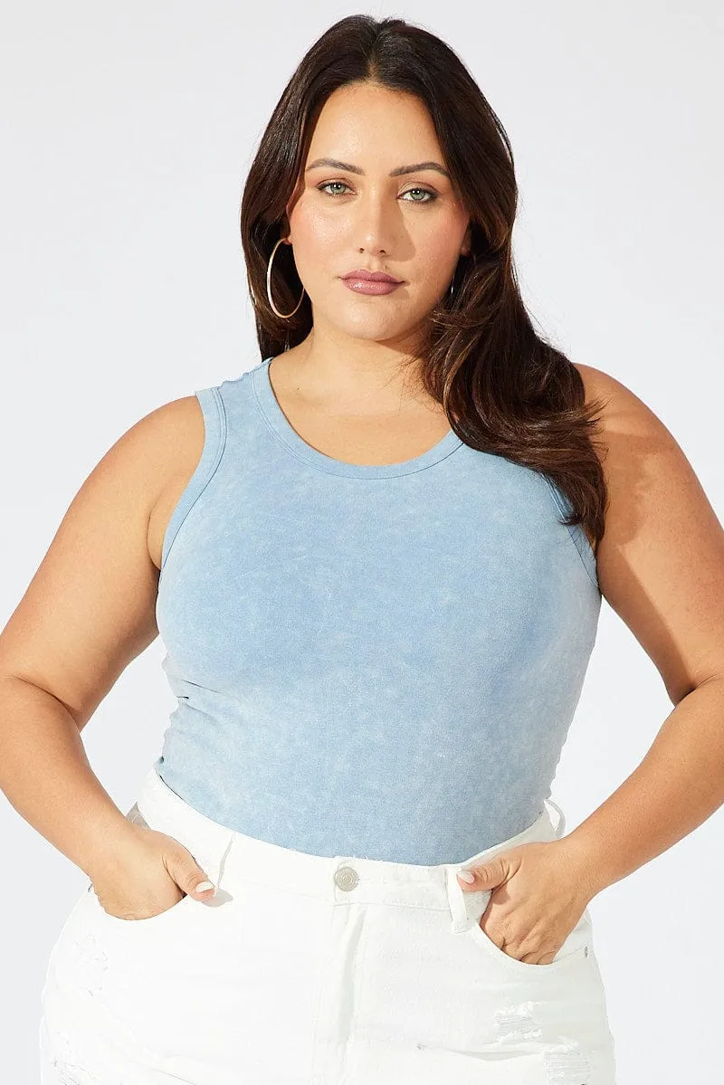 Blue Tank Top Seamless Washed Repair Fit Beach Ready