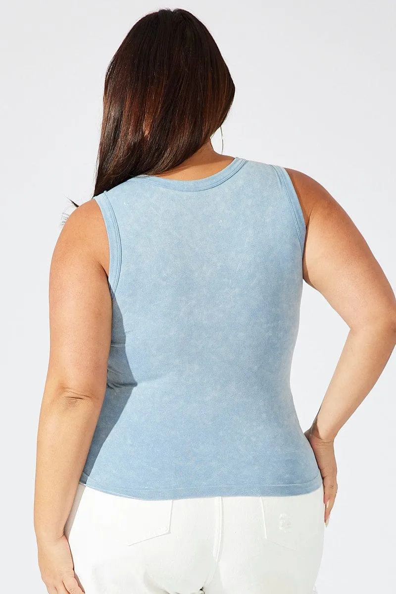 Blue Tank Top Seamless Washed QuickDry Construction ConvertibleStyle