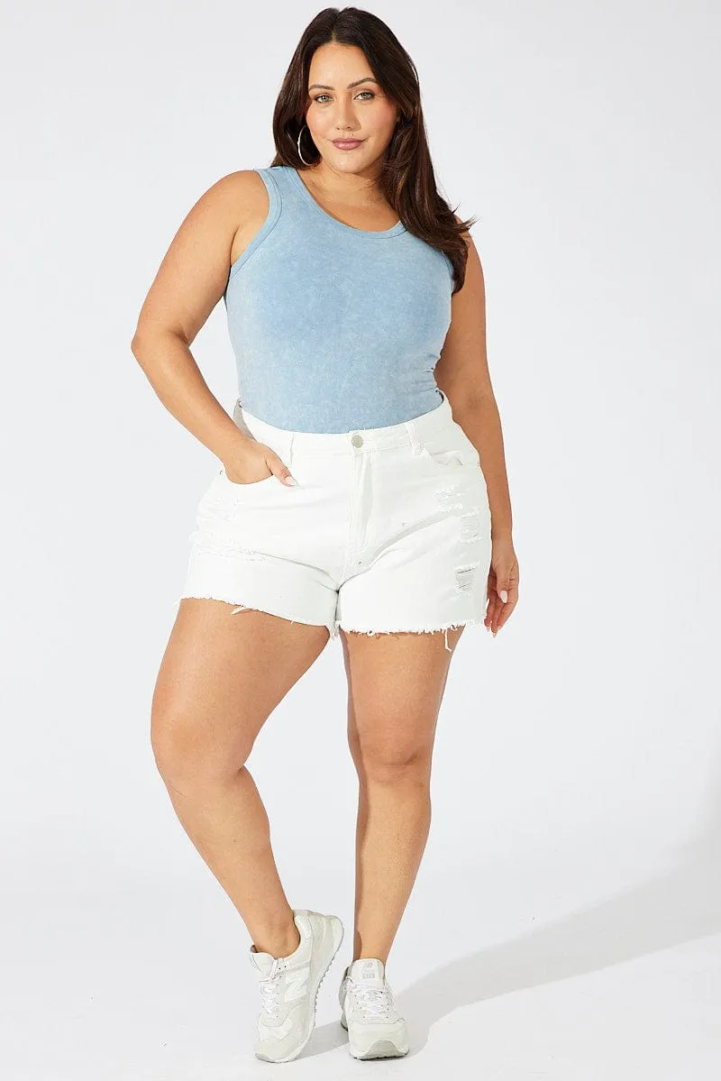 Blue Tank Top Seamless Washed Flexible Material ZeroWaste Production