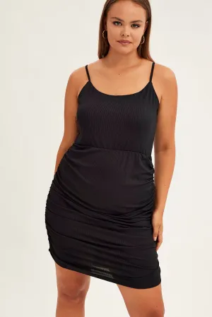Weather Chic Trendy casual event dress Black Midi Dress Sleeveless Drawstring Side