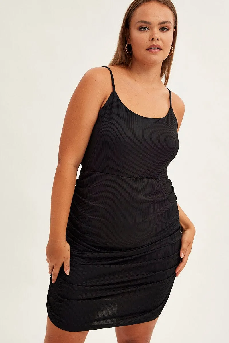 Black Midi Dress Sleeveless Drawstring Side All Season Look