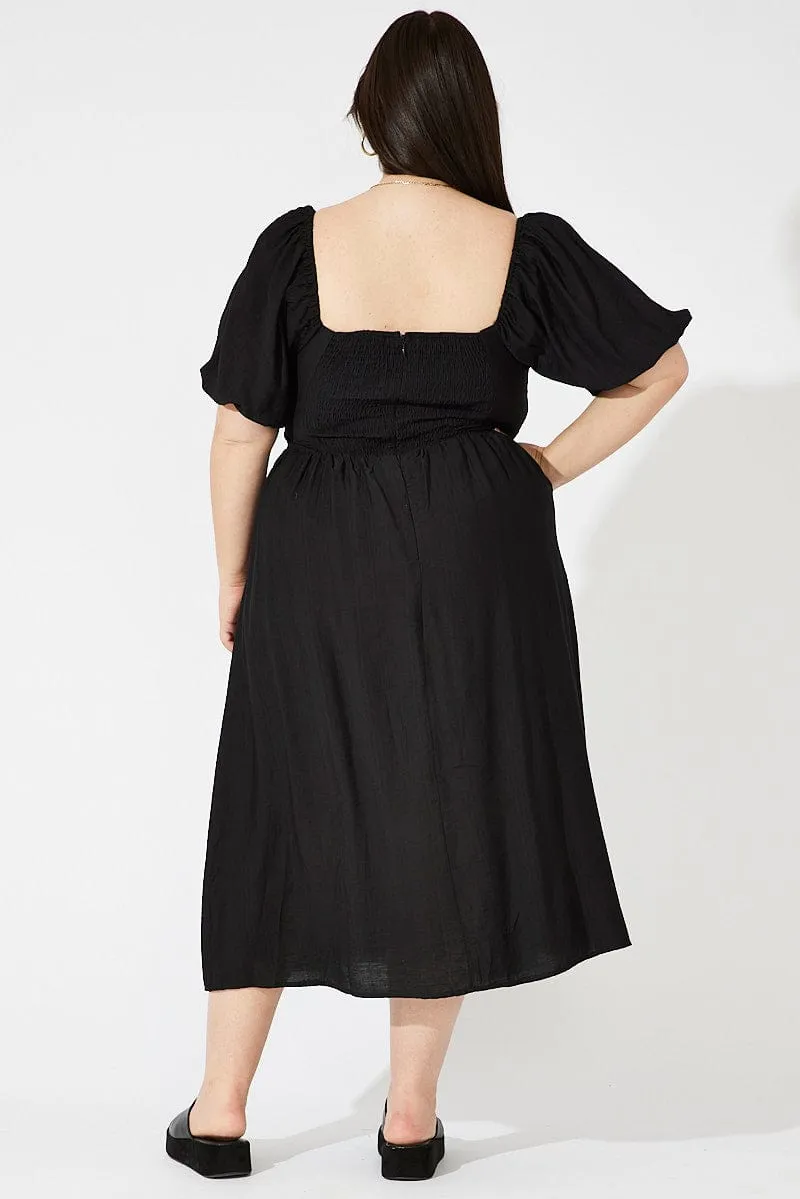 Black Ruched Waist Detail Midi Dress Music Hall