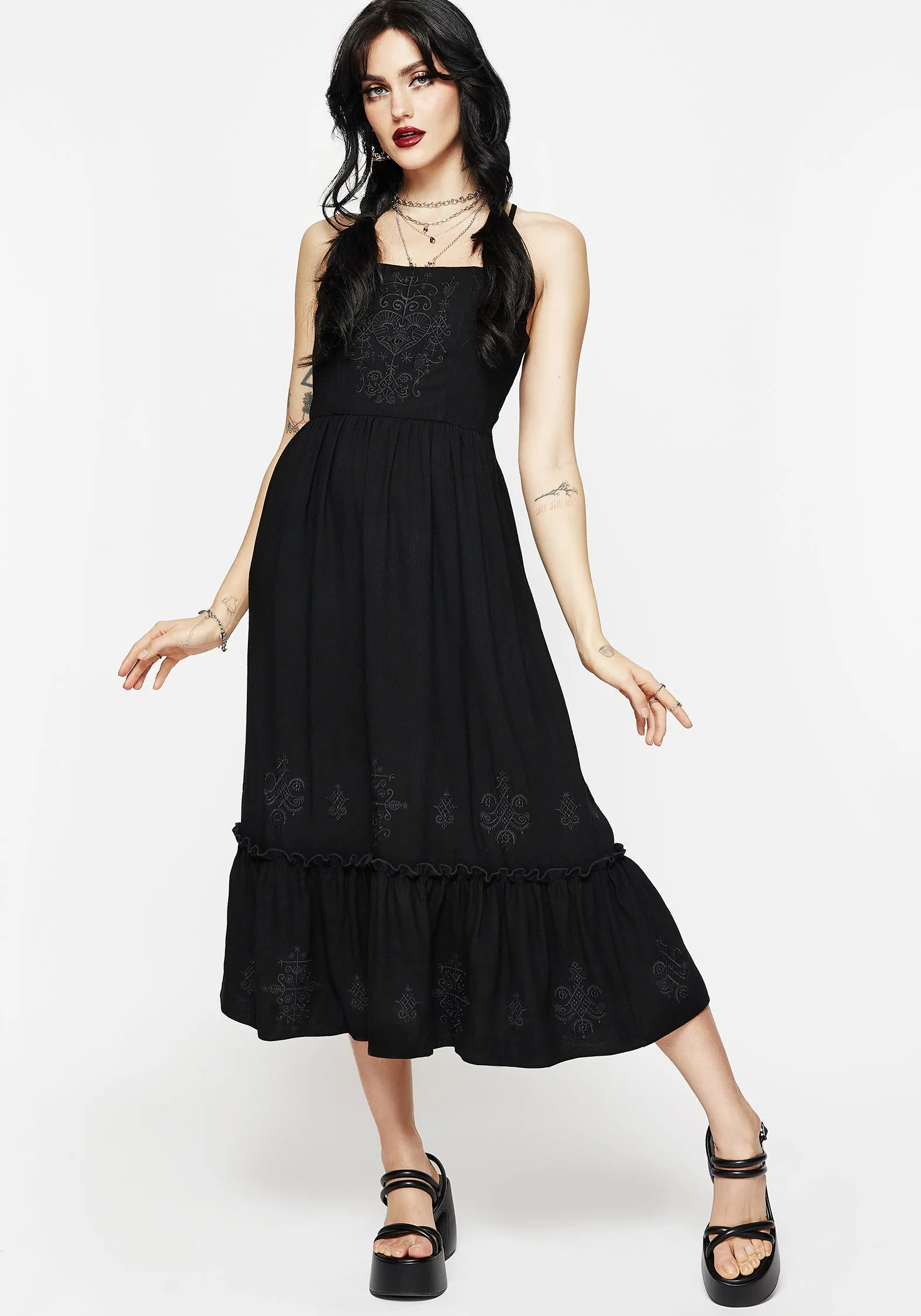 Cordata Embroidered Cami Midi Smock Dress Coastal Path Air Float