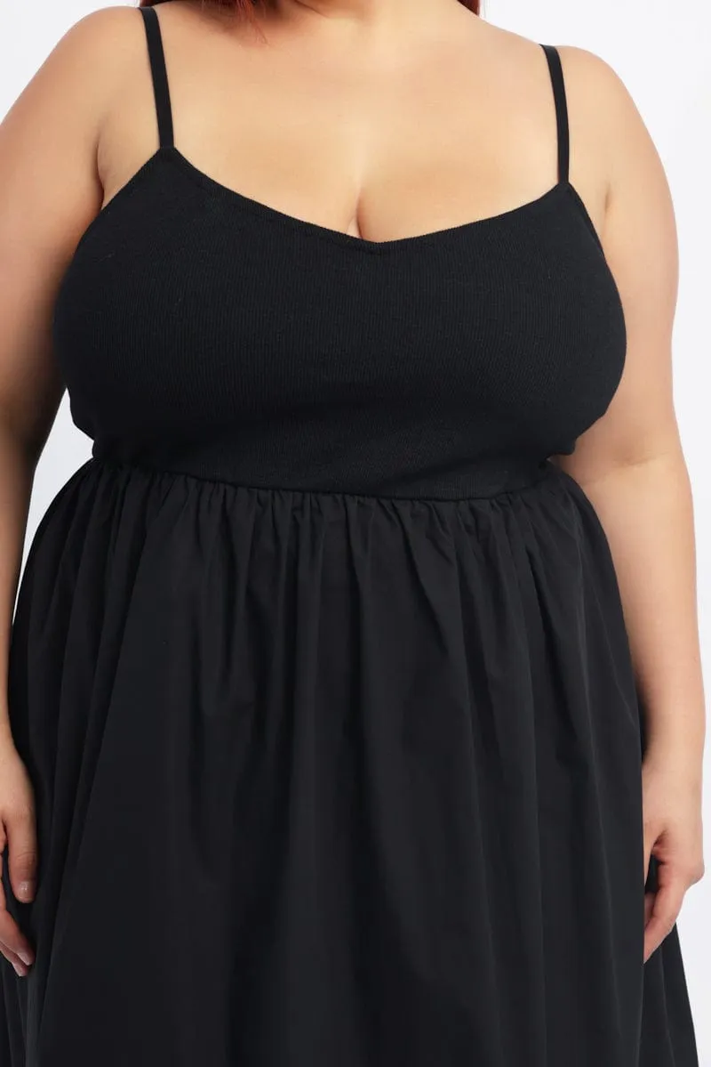 Pure Vibes Black Midi Dress Sleeveless Poplin Skirt