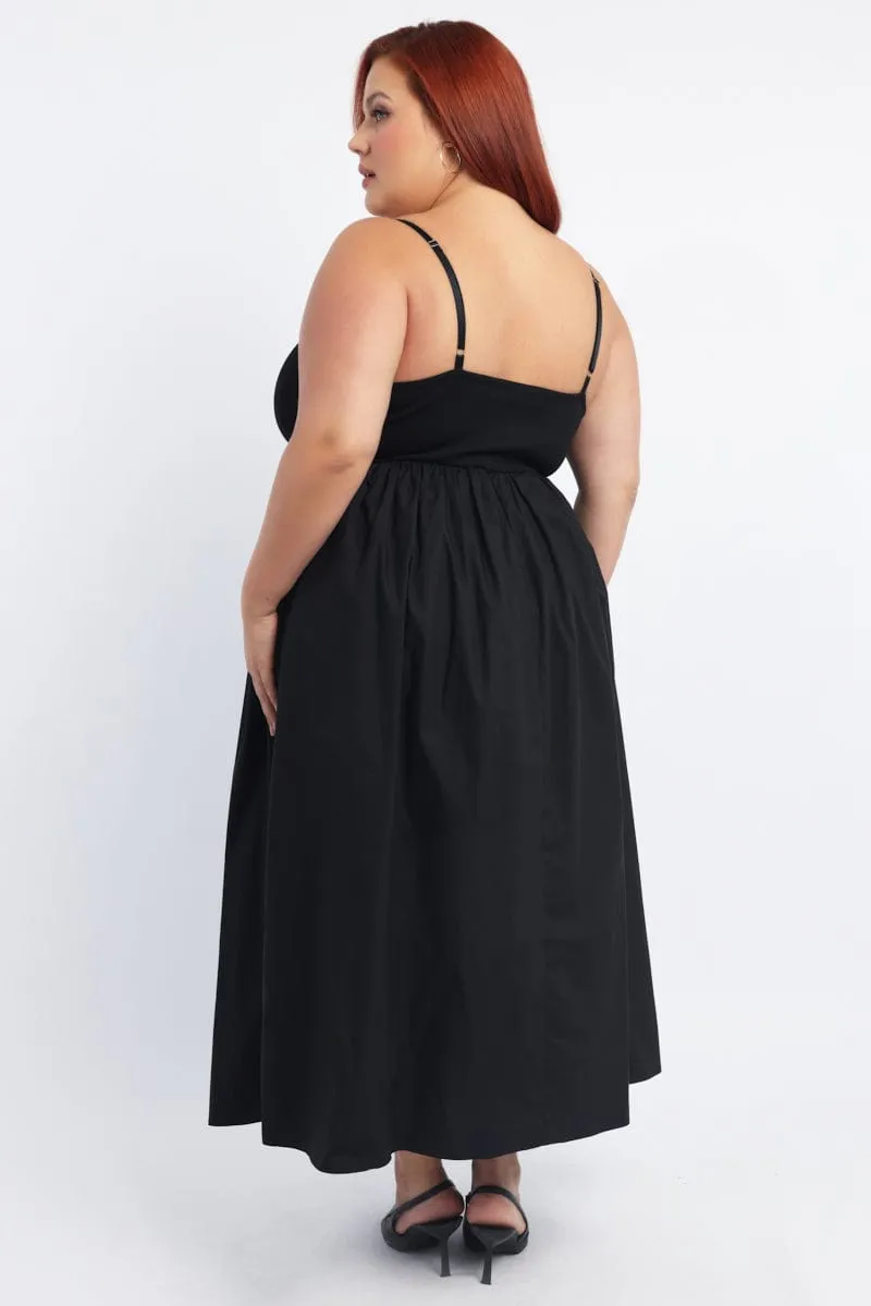 Black Midi Dress Sleeveless Poplin Skirt perforated design All Occasion