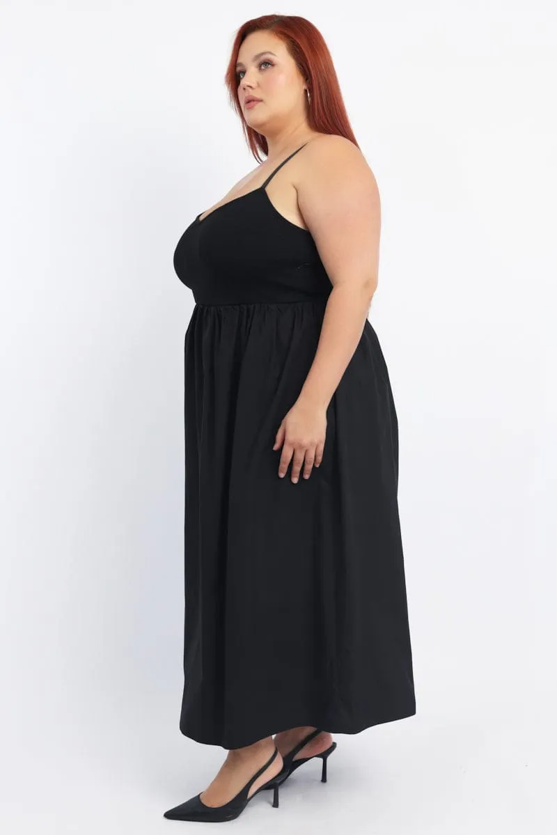 Vibe Ready Black Midi Dress Sleeveless Poplin Skirt