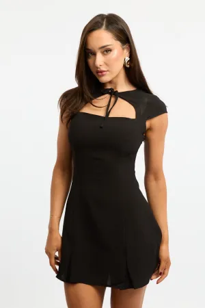 Black Mini Dress Cut Out Detail Smart Look Fishtail Hem Finish