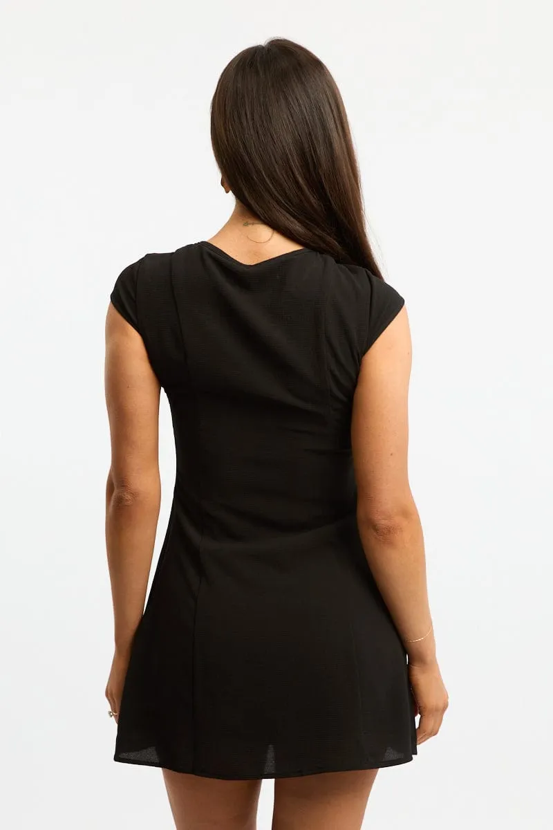 Black Mini Dress Cut Out Detail Chic Style Wear