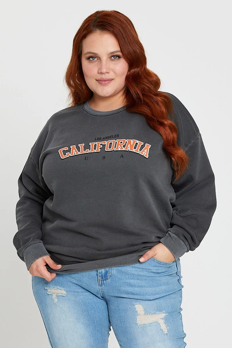 Matte Finish City Casual Grey Sleeve Sweatshirt California Crew Neck Long