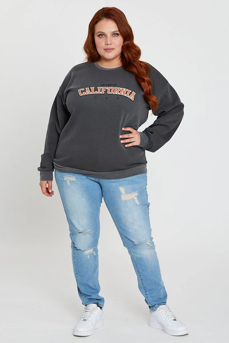 Comfort Essentials anti wrinkling Grey Sleeve Sweatshirt California Crew Neck Long