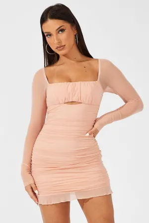 Free Fit Craft Soul Pink Bodycon Dress Ruched Mesh