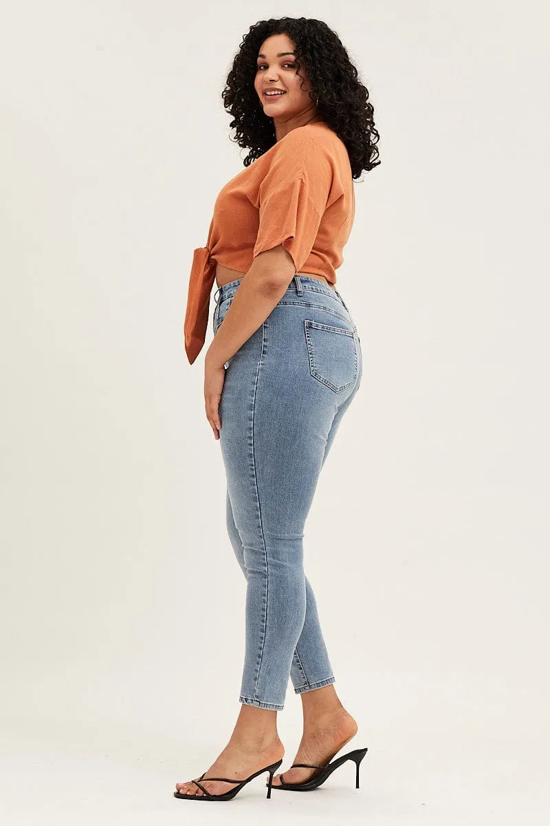 Steel Blue High Rise Acid Wash Skinny Denim Jeans Couple Look Lightweight