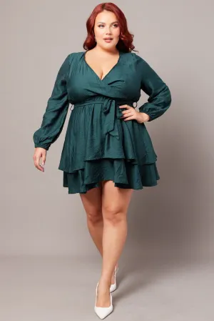 Green Tiered Cross Front Mini Dress Fashionable short dress for events
