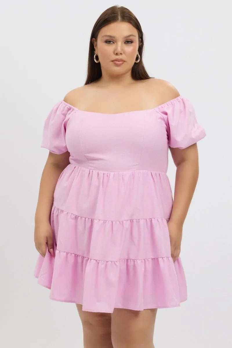 Pink Puff Sleeve Sweetheart Neck Mini Dress Party Snap Unlined Versions