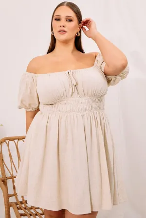 Comfortable party wear Beige Tie Front Scoop Neck Mini Dress