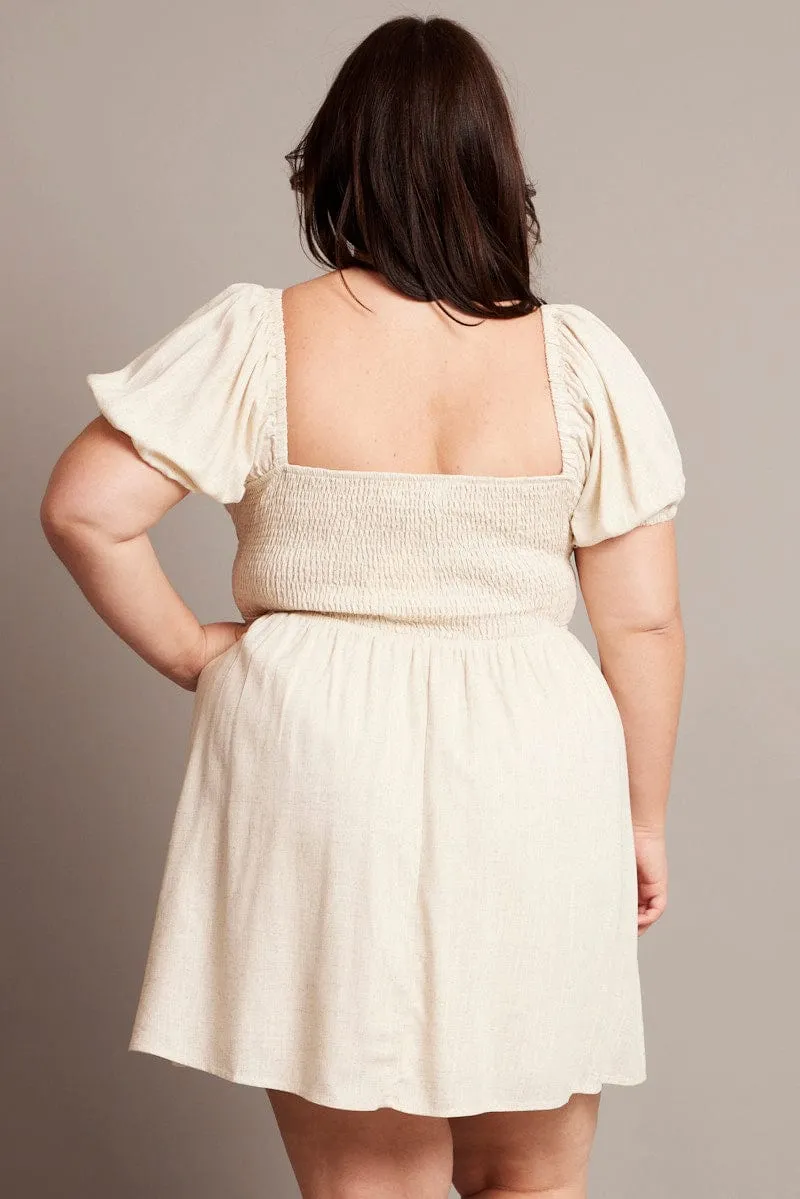 Beige Tie Front Scoop Neck Mini Dress Casual Day Out Sleek Wear