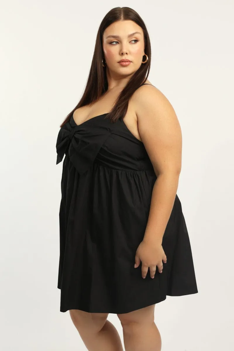 Cozy Style Wear Black Bow Front Mini Dress