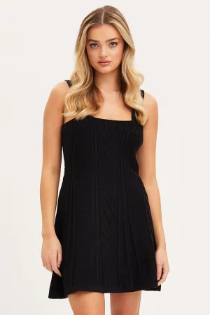 Classic casual mini dress Charming Prints Black Dress Sleeveless Mini Knit