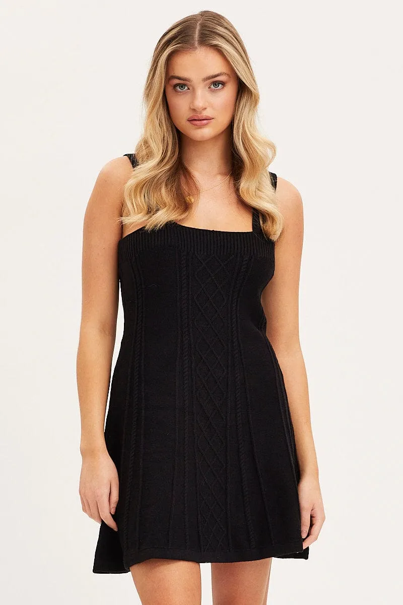 Classic casual mini dress Charming Prints Black Dress Sleeveless Mini Knit