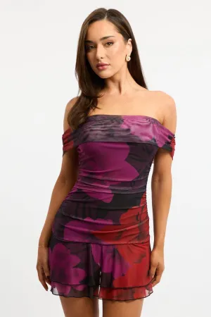 Flirty Fashion Black Floral Off Shoulder Dress Mini