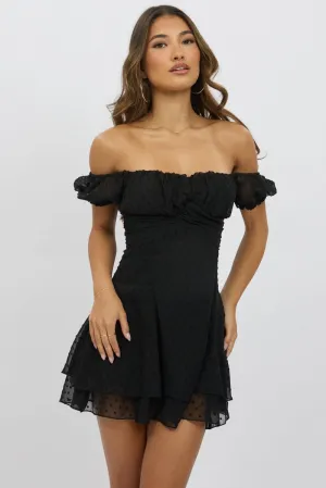 Soft touch finish Cozy Design Black Mini Dress Back Tie