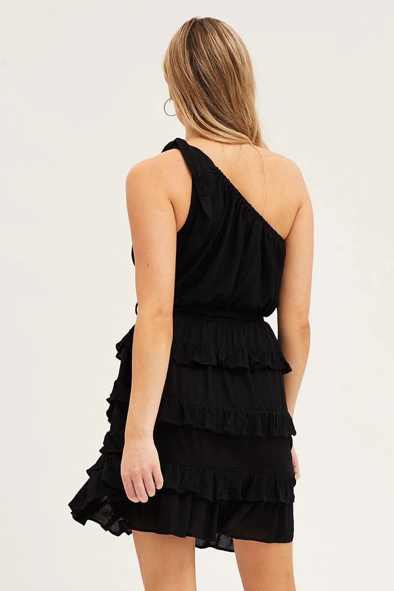 Beat Hot Black Mini Dress One Shoulder Sleeveless