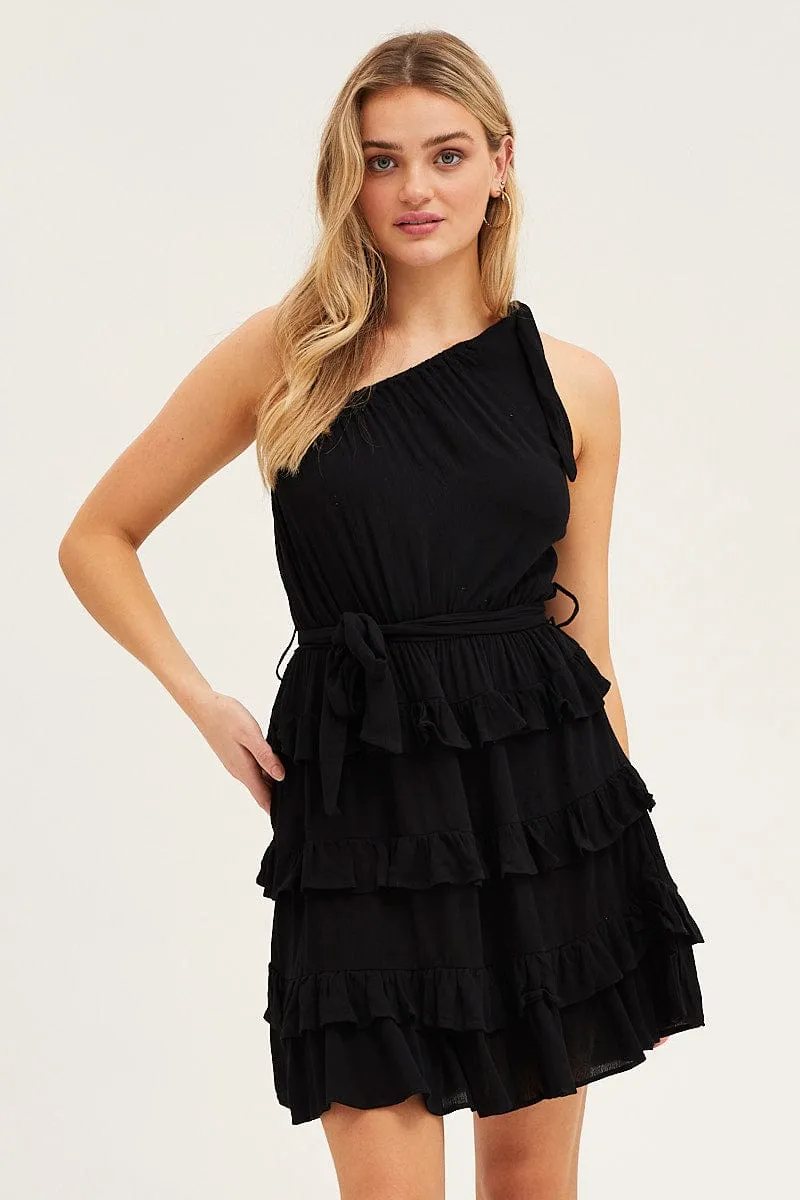 Pop Star Sexy yet elegant mini Black Mini Dress One Shoulder Sleeveless