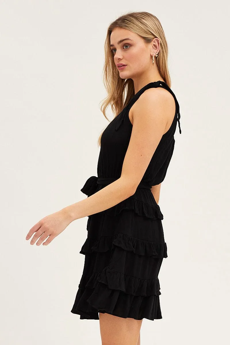 Black Mini Dress One Shoulder Sleeveless High Beat Glow Heat