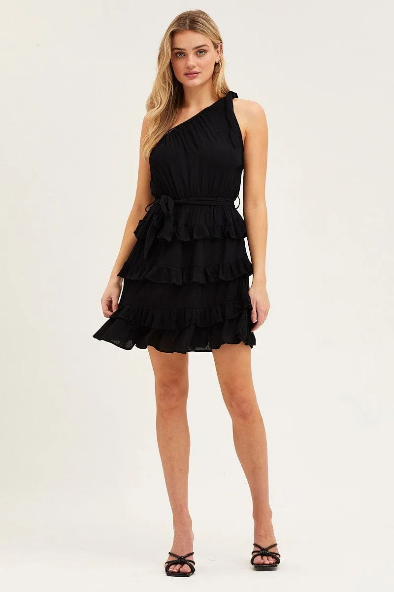 Bar Scene Black Mini Dress One Shoulder Sleeveless
