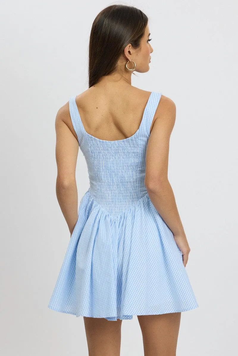 Blue Check Fit And Flare Dress Mini Vibrant Chic Wear