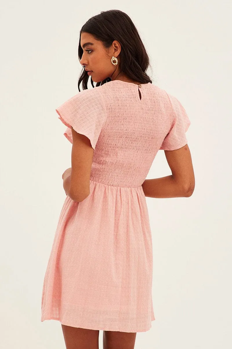 Pink Shirred Skater Mini Dress Edge Light