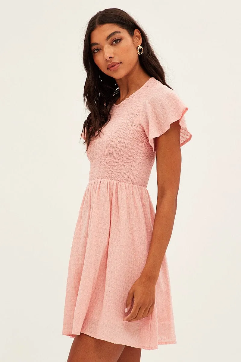 Fun Twist Pink Shirred Skater Mini Dress
