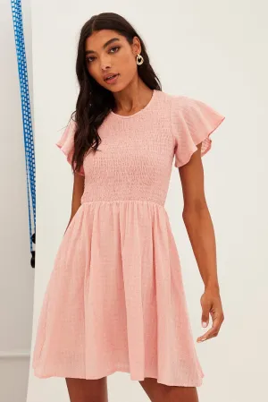 Trendy Silhouette Pink Shirred Skater Mini Dress