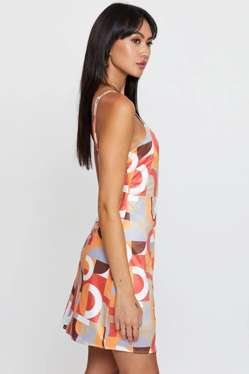 Print Mini Dress Satin Lightweight Trend Mode