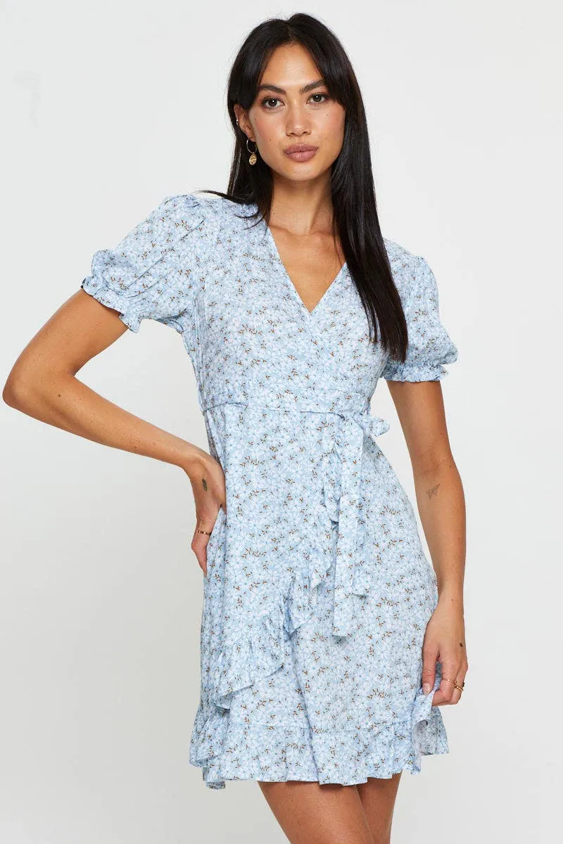 Chafe Guard Print Mini Dress Short Sleeve Fit And Flare