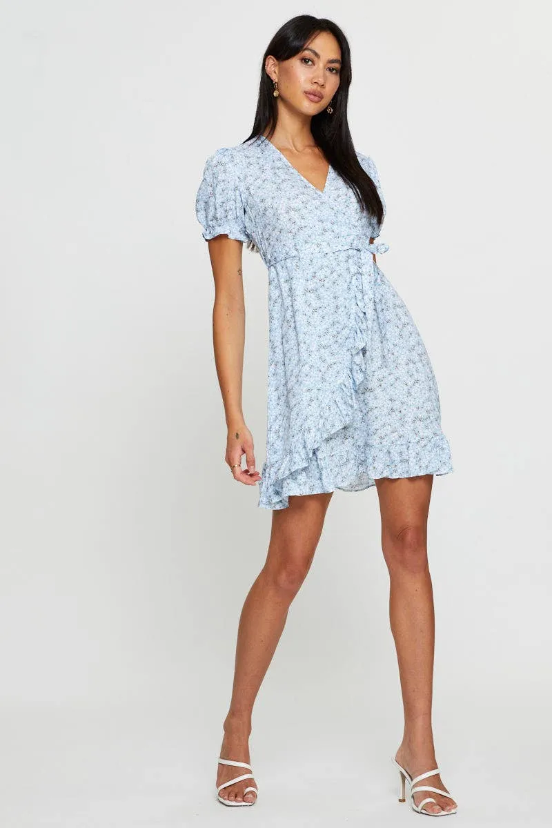 Print Mini Dress Short Sleeve Fit And Flare Weighted Hem Technology