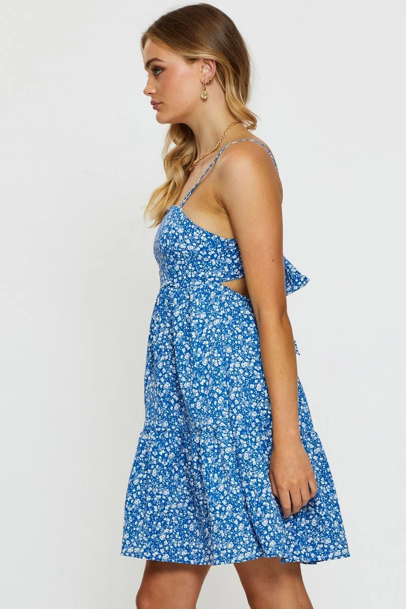 Print Mini Dress Sleeveless Square Neck Beat Glow
