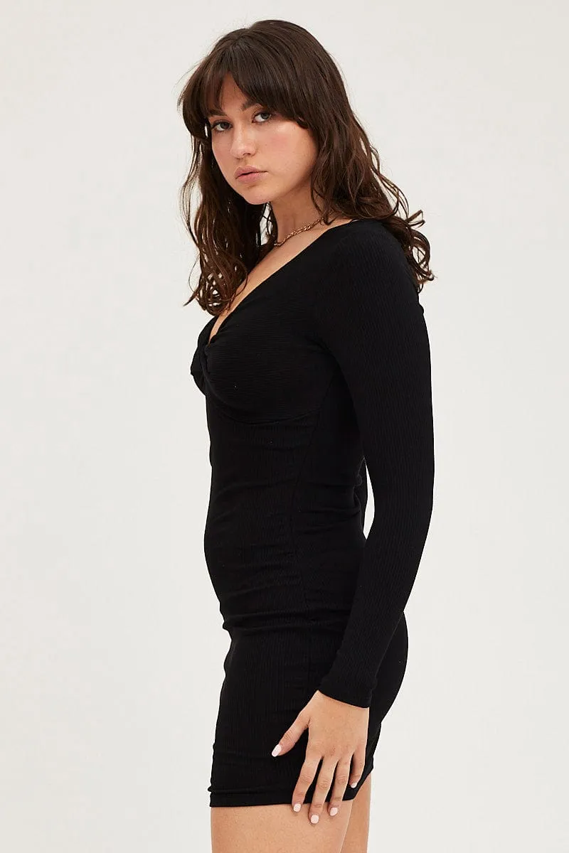 Universal Clasp Mechanism Black Bodycon Dress Evening Mini