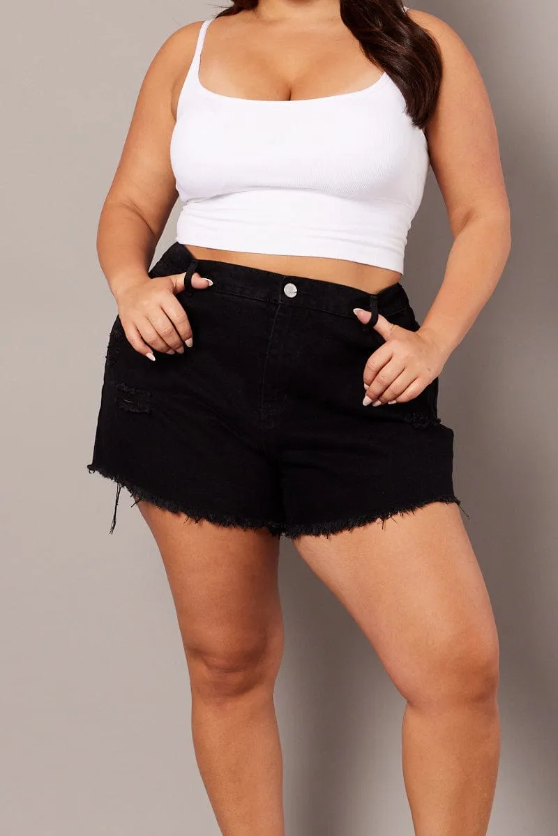 Black Relaxed Shorts High Rise Cozy Layer