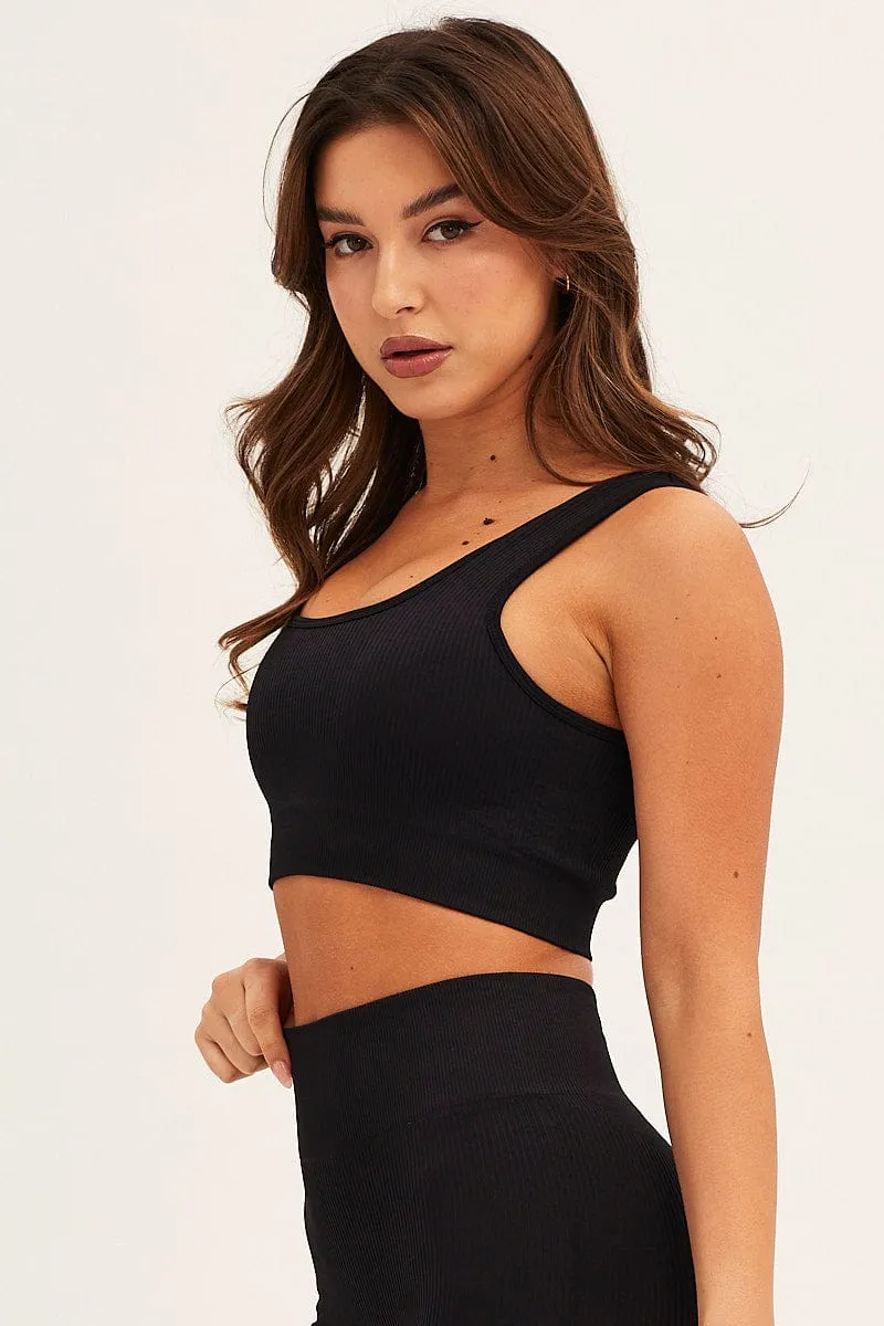 Young Edge Black Seamless Activewear Singlet Top