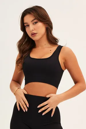 Formal Tone Black Seamless Activewear Singlet Top