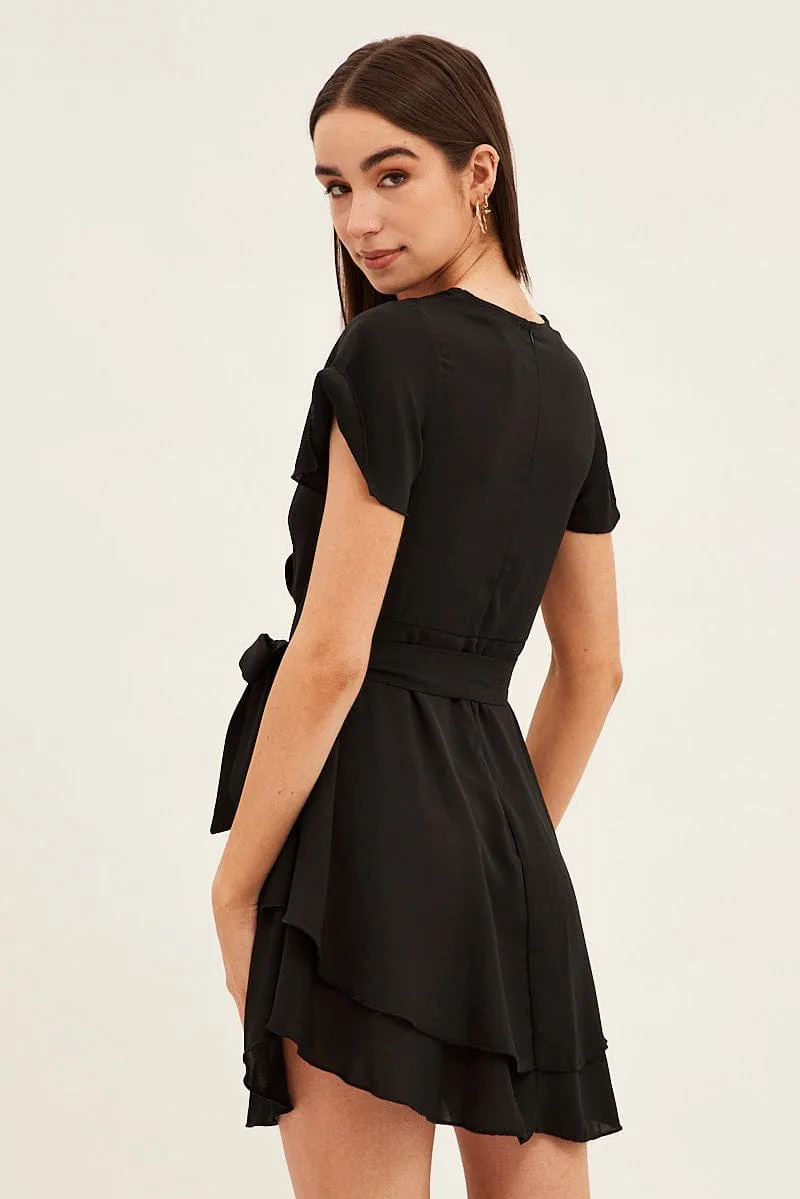 Warm Layers AntiStatic Treatment Black Short Sleeve Mini Skater Dress