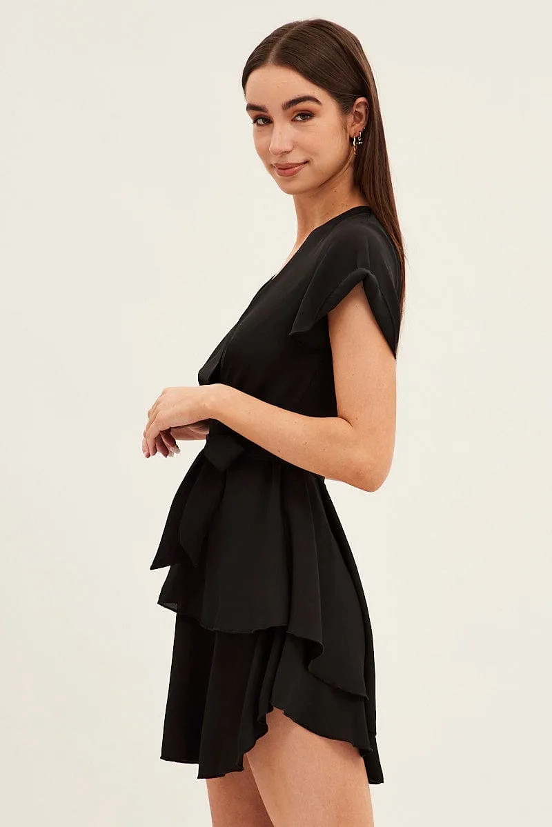 Black Short Sleeve Mini Skater Dress Trendy Jacket Future Glow