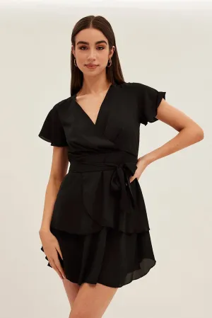 SnagFree Surface SoftTouch Texture Black Short Sleeve Mini Skater Dress