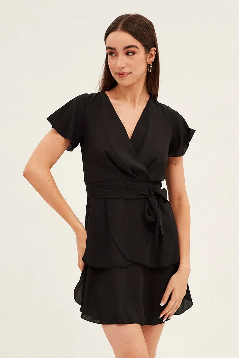NonSlipTrims Black Short Sleeve Mini Skater Dress