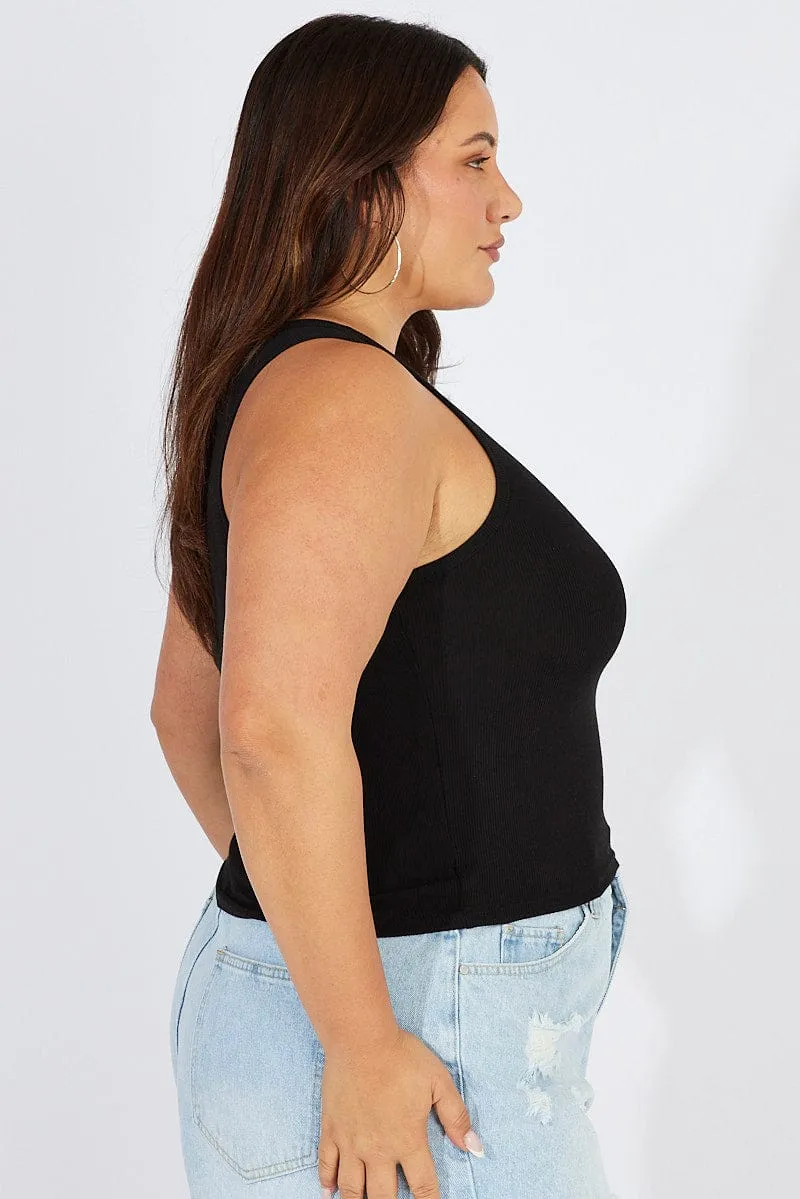 Black Tank Top Sleeveless Crew Neck Easy Care